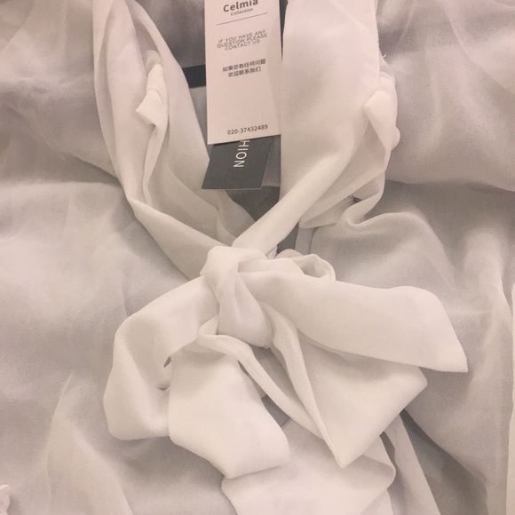 (XXL) Celia collection blouse sheet long sleeve tie neck ruffled sleeves - Picture 2 of 10